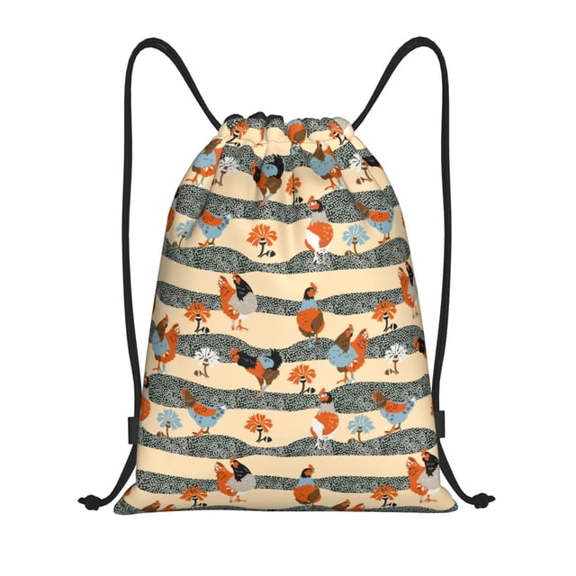 Kdxio Funny Chicken Pattern Drawstring Bag for Gym Sports School Travel Lightweight Sackpack with Adjustable Cords Waterproof Fabric-Small