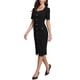 thumbnail image 4 of Vestido de trabajo INSPIRE CHIC para mujeres, con cuello cuadrado, mangas cortas, botones, vestido vintage tipo sheath midi con cinturón en color negro, 4 of 6