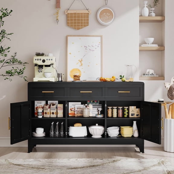 Black and White Sideboard and Buffets Cabinet with 2 Doors and 3 Drawers