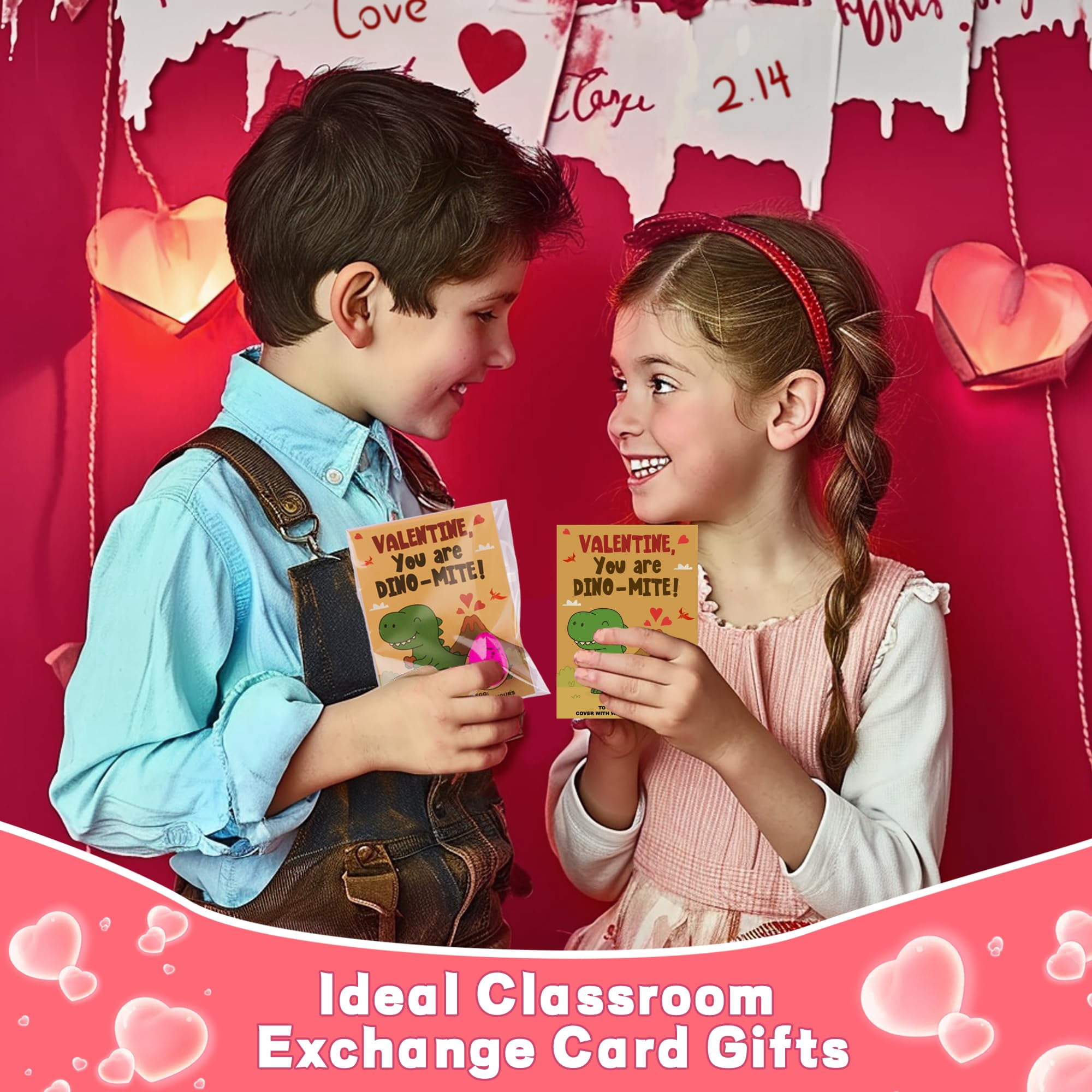 Easter Valentines Day Gifts for Kids Classroom Dinosaur Egg Hatching Toys with Valentines Cards for Kids School, Valentines for Kids Exchange Cards Gifts Prizes Party Favors for Boys Girls（24 PCS）