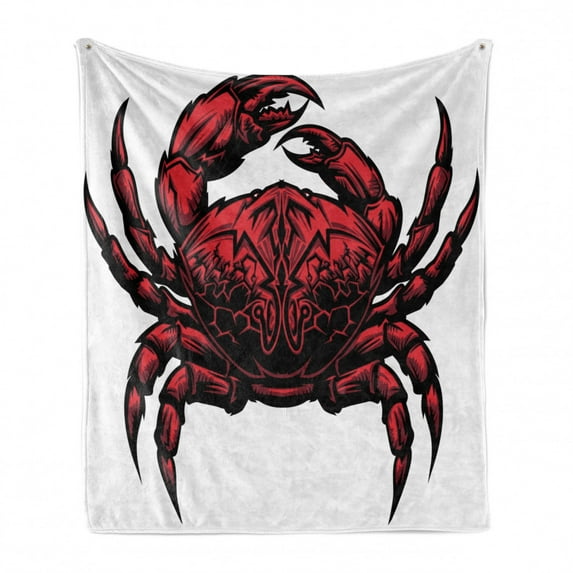 Crabs Soft Flannel Fleece Throw Blanket, Astrology Themed Illustration of a Crab Representing Cancer Zodiac Sign Art Print, Cozy Plush for Indoor and Outdoor Use, 50" x 70", Red Black, by Ambesonne