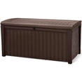 thumbnail image 1 of Keter Borneo Banc de Rangement pour Patio/terrasse en Rotin Osier Résine de 110 Gallons, Brun, 1 of 11