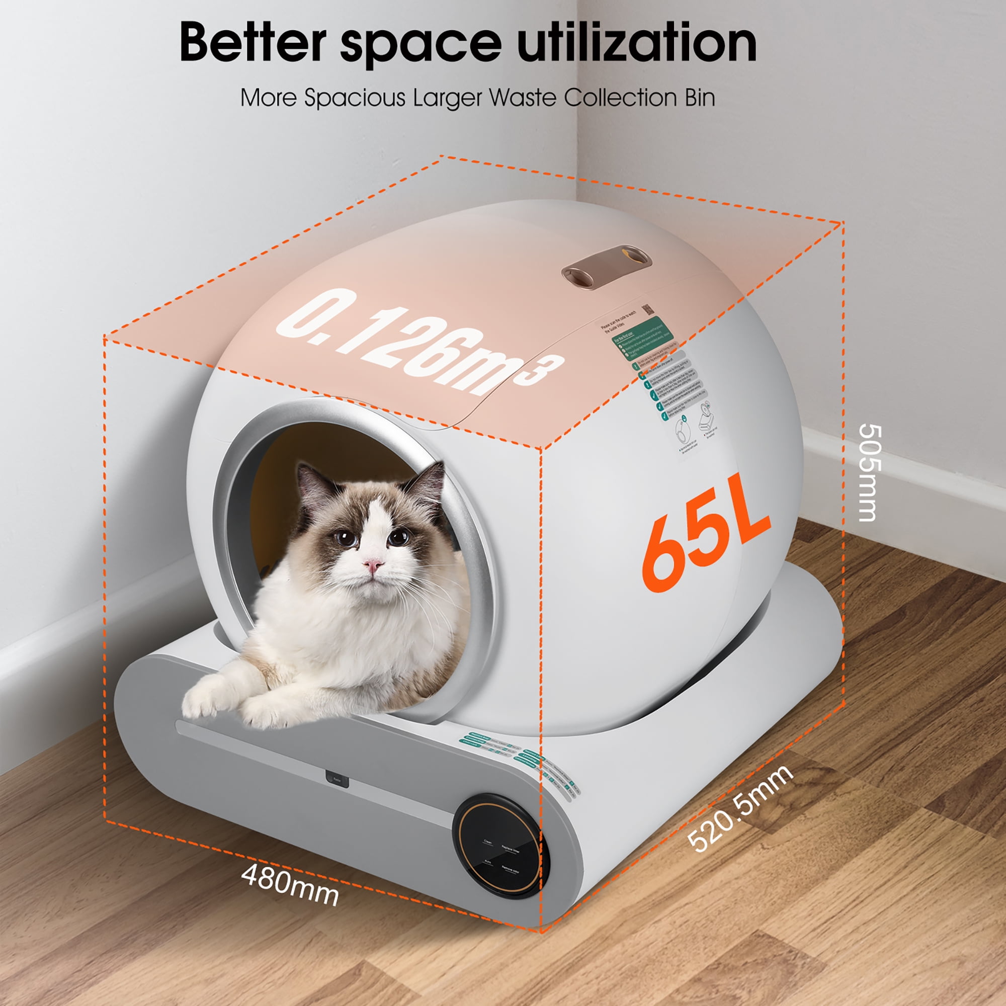 TAKOYI Automatic Cat Litter Box, Self Cleaning Scooping and Odor Removal, App Control Support WiFi, Intelligent Radar Smart Auto Litter Box with Liner