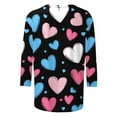 thumbnail image 5 of WREESH Women's 3/4 Sleeve Tops Valentine's Trendy Heart Printed Shirts Blouses Casual Summer Crew Neck T-Shirts Black, 5 of 5