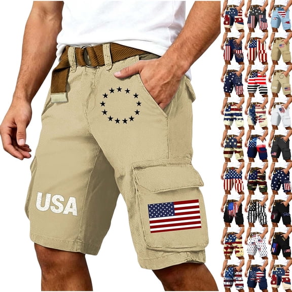 DIOAZUD Mens Patriotic Cargo Shorts American Flag Print Shorts with Multi Pockets Lightweight Outdoor Casual Wear