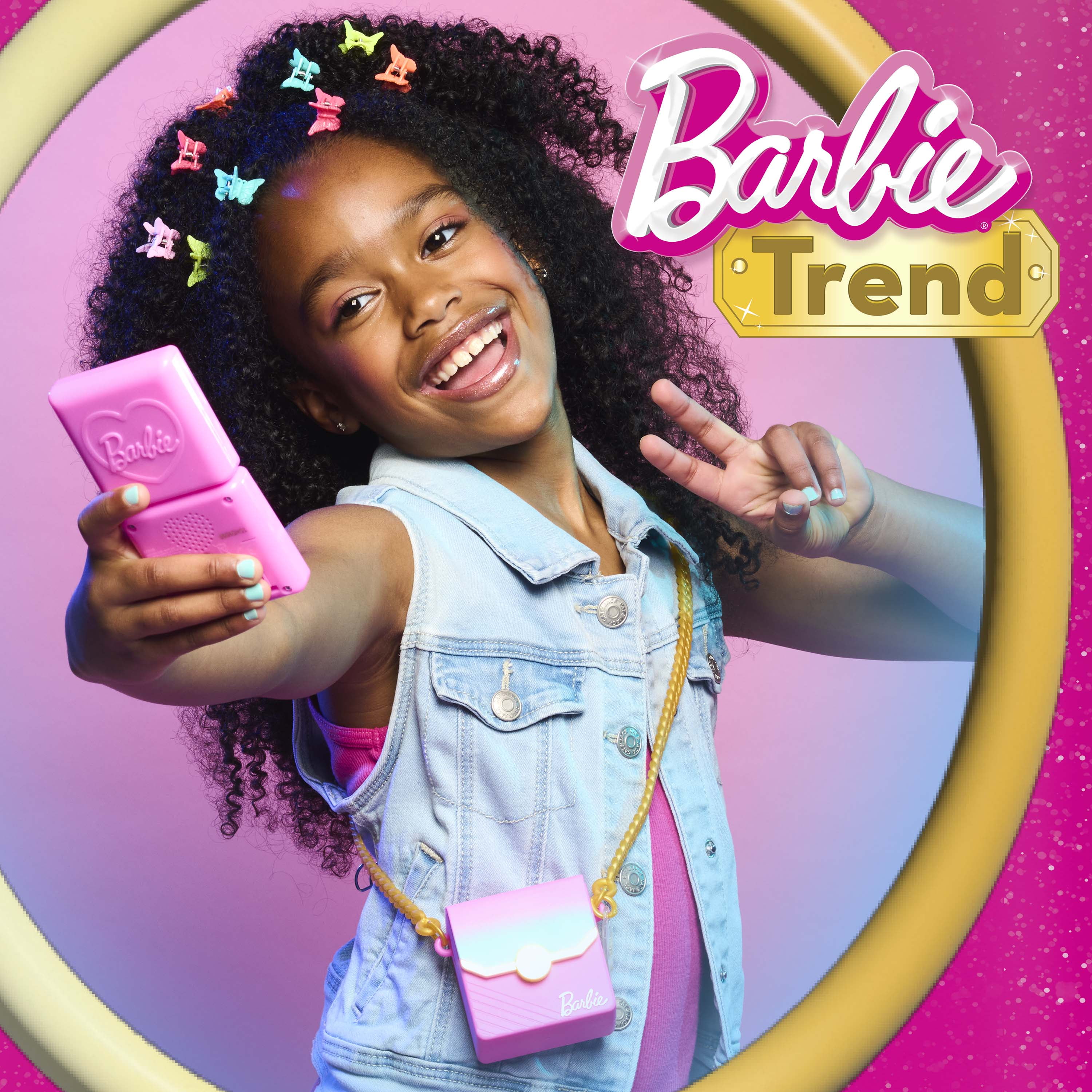Barbie Trend Lights and Sounds Phone Set, 4-pieces, Interactive Toy Phone, Kids Ages 3 and up