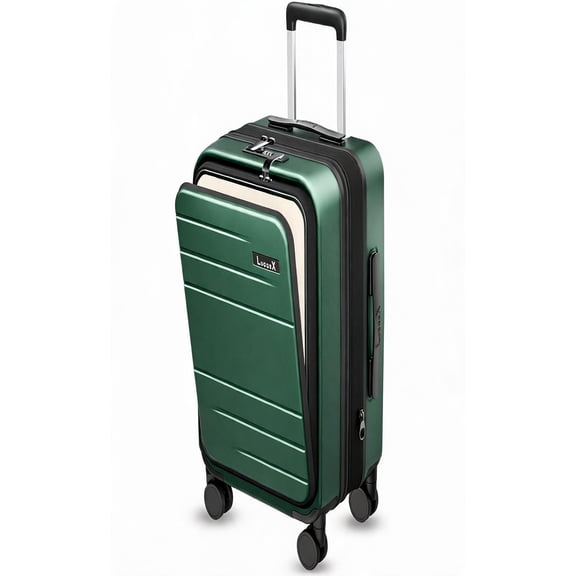 Carry On Suitcase with Front Pocket Expandable Polycarbonate Hard Shell 20 Inch Green