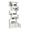 thumbnail image 2 of -Shaped Bookshelf with Cabinet, 6-Tier Freestanding Bookcase, White Engineered Wood, 27.5"x9"x72", Living Room, Bedroom, Home Office Storage, Anti-Toppling Device, 2 of 9
