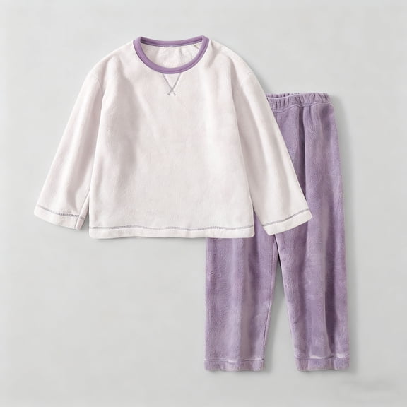 PInxai Clothes for Boys Girls Color Block Comfy Round Neck Tops Elastic Waisted Wide Leg Pants Thermal 2 Piece Outfits Fall,Purple,16-17Years