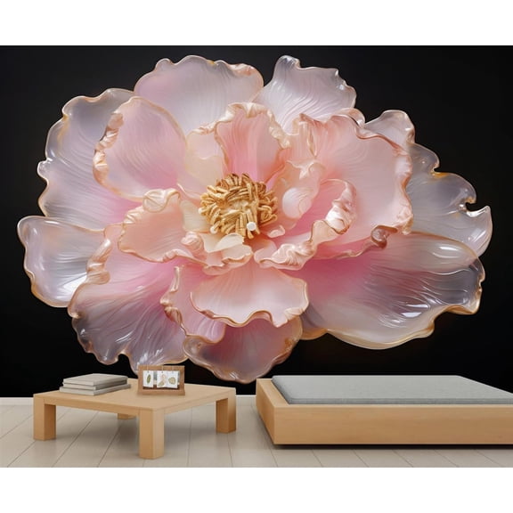Peony Floral Wall Mural, 3D Pink Floral Murals For Living Room, Modern Luxury Large Wallpaper, Flower Pattern Hd Photo, Peony Home Decor & Gift 55"W x 28"H (Not Peel and Stick)