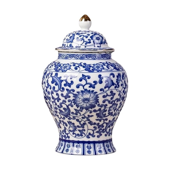 seebee Chinoiserie Blue White Ginger Jars, Porcelain Jar Tea Storage, Ceramic Decorative Ginger Jar with Lid, Chinoiserie Decor Blue and White Vase, Porcelain Vases Decor for Living Room, Bedroom