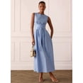 thumbnail image 3 of Elegant Sleeveless Blue And White Stripe Wrap Maxi Dress For Women, 3 of 7