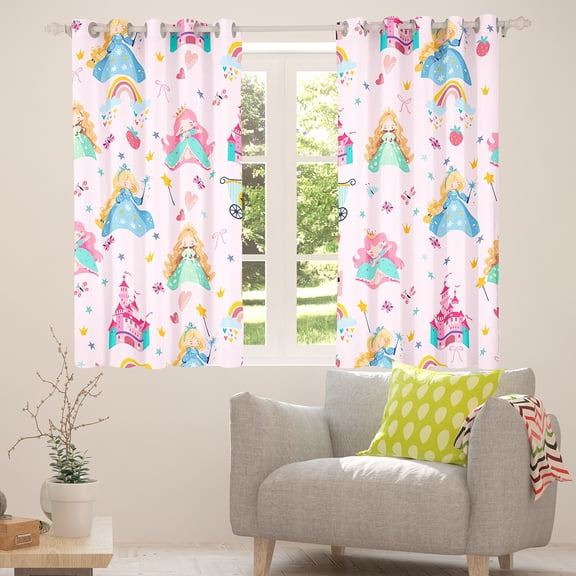 Manfei Cute Magical Princess Blackout Curtains,Fairy Tale Girly Theme Curtains Pack of 2 (38x45 Each),Cartoon Castle Rainbow Window Curtains For Kids,Ultra Soft Home Decor