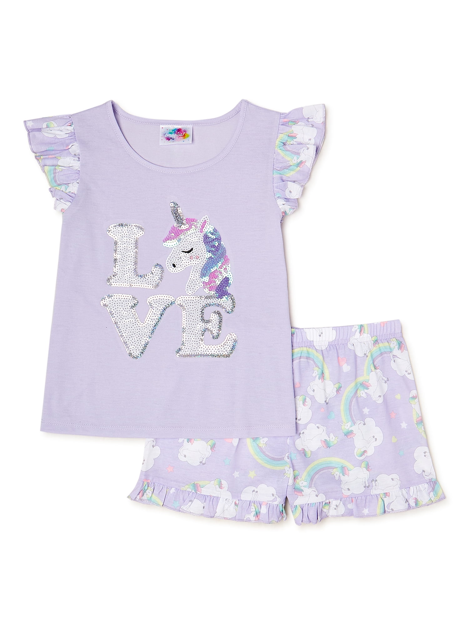 Bmagical Girls’ Flutter Sleeve Nightgown with Scrunchie, 2-Piece Pajama Set, Sizes 4-12