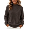 thumbnail image 2 of CBASIHI Womens Sweater Knitted Mock Neck Casual Long Sleeve Fall Sweater for Women Brown XL, 2 of 7