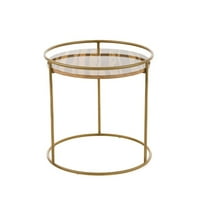 Modrest Gilcrest Stainless Steel & Faux Marble End Table in Brown/Gold