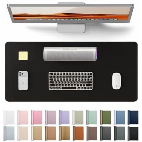 YSAGi Leather Office Desk Pad Protector, Large Mouse Pad, Non-Slip, PU Leather, Laptop Desk Blotter, Waterproof Writing Pad for Office and Home, Black, 23.6" x 13.8"
