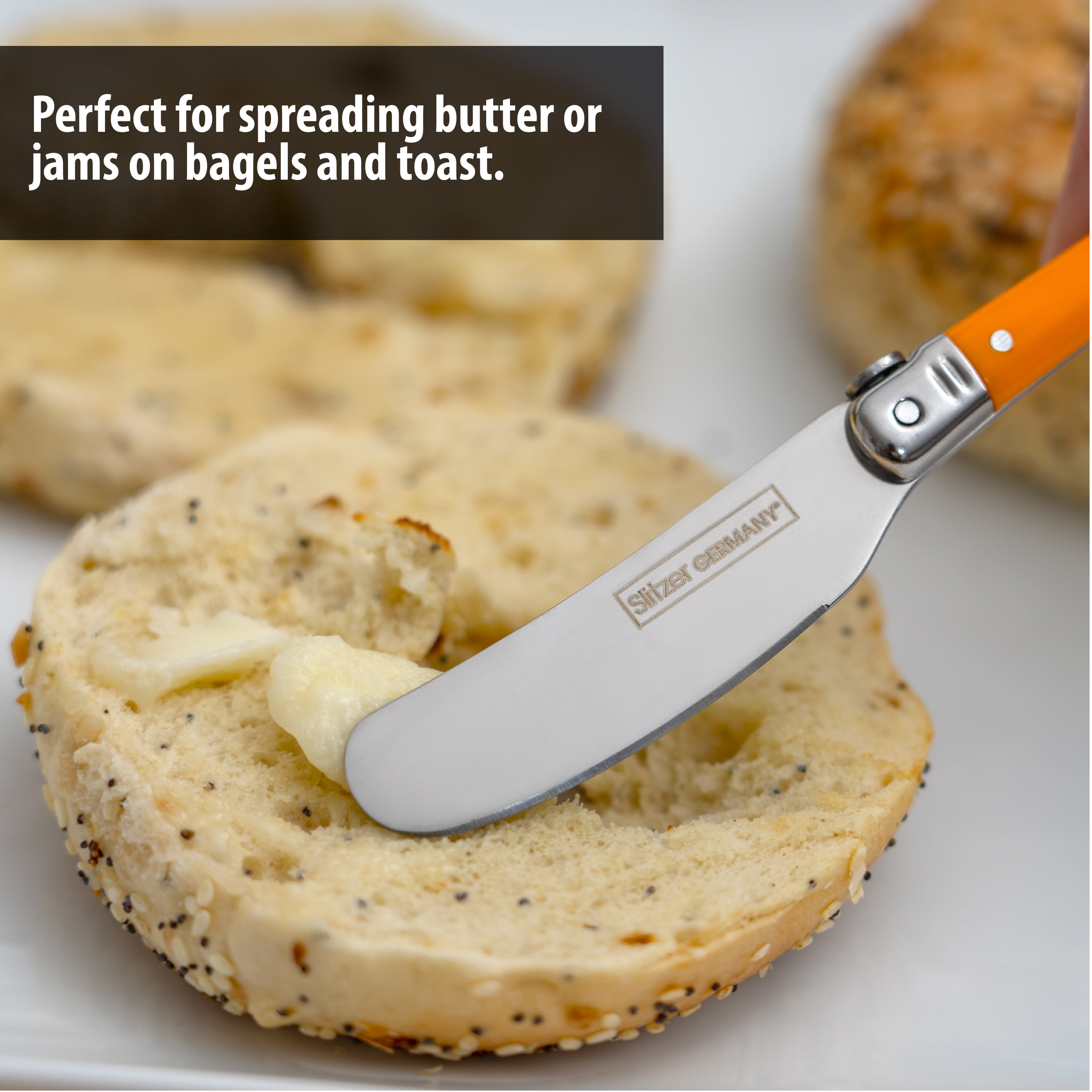 Slitzer Germany Butter Knife Set - European-Style Spreader Knife with Stainless Steel Blade to Spread Peanut Butter, Cheese, Jam, Mayo on Bread & Toast - Easy Grip Colored ABS Handles - 6-Piece Set