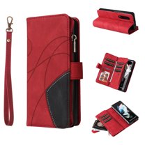Designed for Galaxy Z Fold 4 5G Case (2022), Allytech Removable Wrist Strap Folio Kickstand [9 Card Holder] [1 Cash Zipper Pocket] Magnetic Snap Case for Samsung Galaxy Z Fold4, Red