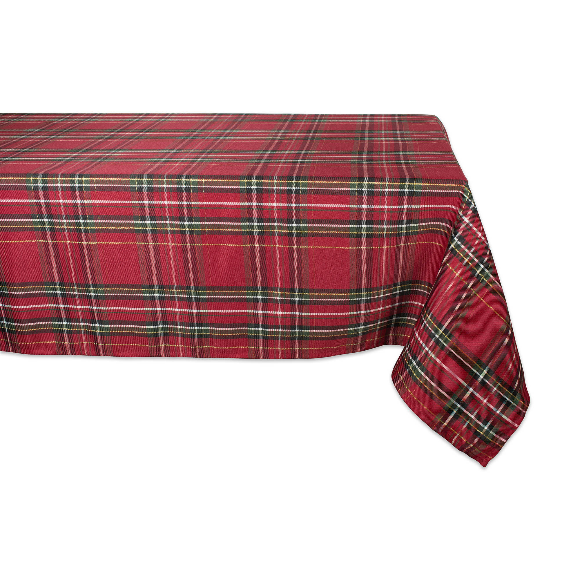 52" Red and Green Metallic Plaid Square Tablecloth