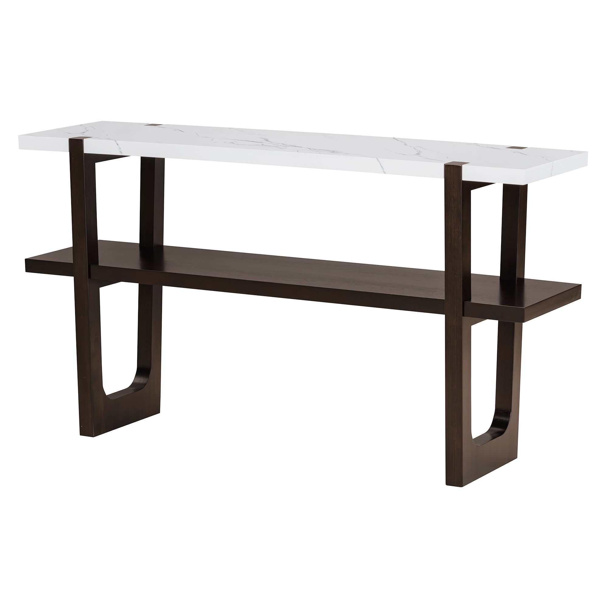 MAYEERTY Narrow Console Table with Marble-Effect Top and Open Shelf for Entryway, Hallway, Living Room, Espresso