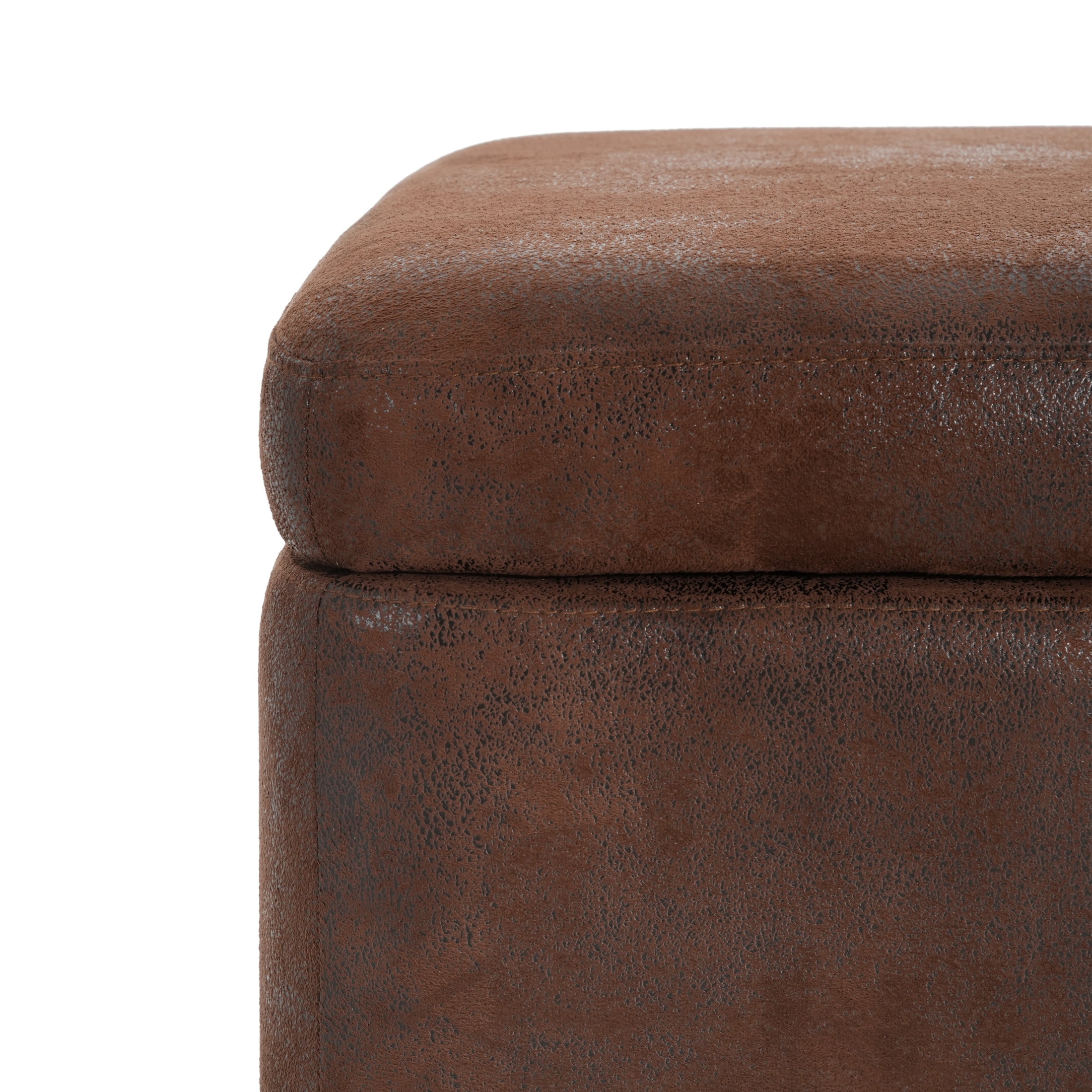Christopher Knight Home Microfiber Upholstered Storage Ottoman Bench with Solid Wood Legs, Brown