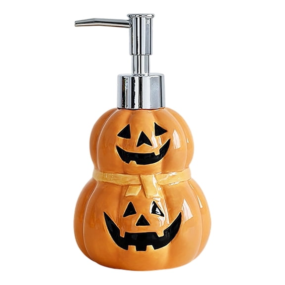 Halloween Ceramic Soap Dispenser with Pumpkin Ghost Design, Refillable Hand Wash Bottle for Bathroom Kitchen