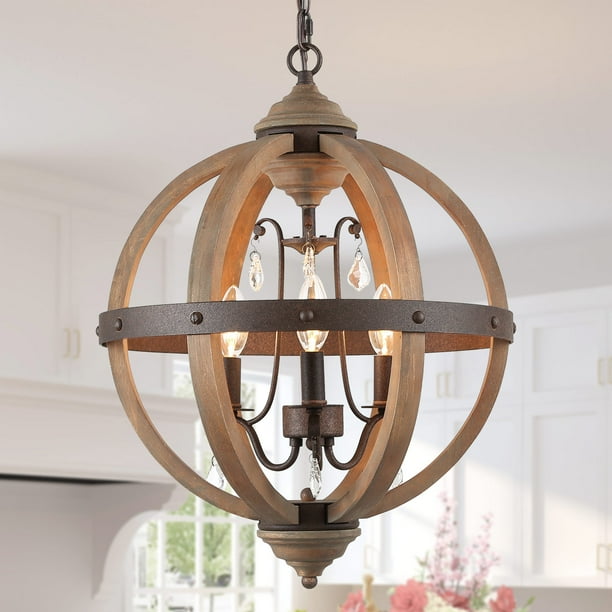 Lnc Wood Kitchen Chandelier Famrhouse Crystal Drop Globe Pendant Lighting For Dining Room Living Bedroom Com Lnc Wood Kitchen Chandelier Famrhouse, Crystal Drop Pendant Chandelier