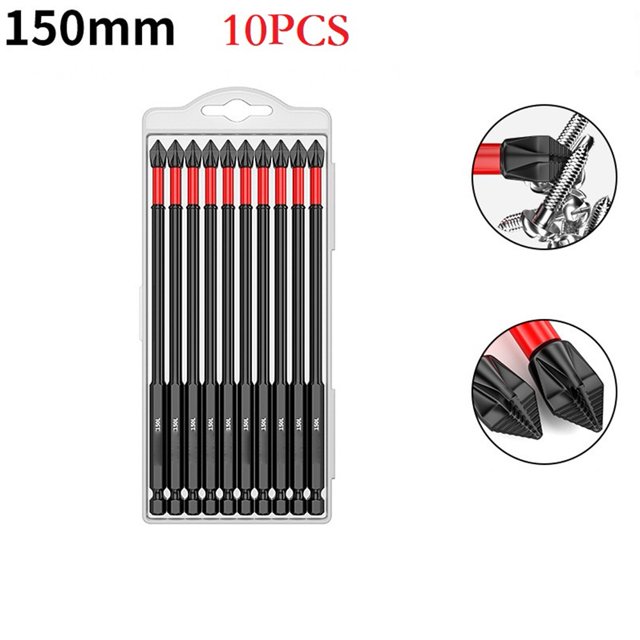 Ensemble de 10 Embouts de Tournevis Magnétiques PH2 Antidérapants Longs pour Perceuse à Impact
