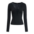 thumbnail image 3 of Camisas Ajustadas de Larga de con Cuello en V Profundo para Mujer, Moda Y2K 2025 Negro S, 3 of 10