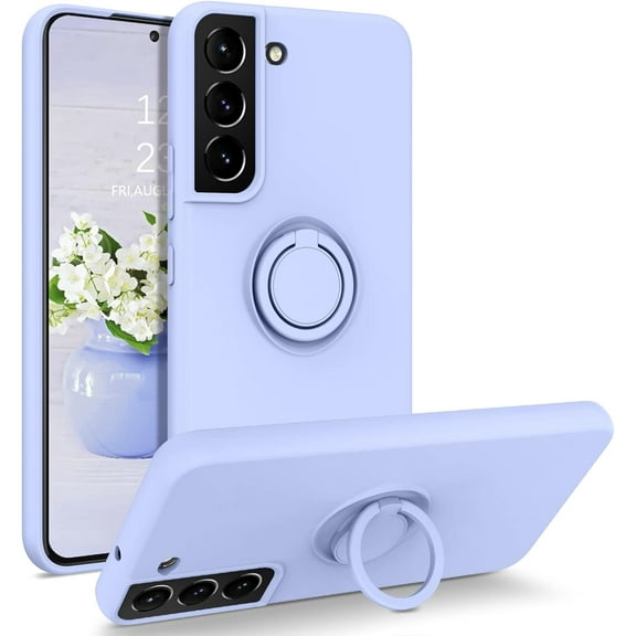 Samsung Galaxy S22 Case, Slim Silicone with 360° Ring Holder Kickstand Car Mount Supported Soft Gel Rubber Hybrid Bumper Samsung Galaxy S22 Phone Case for Girls Women, Purple