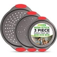 thumbnail image 1 of NutriChef 3-Piece Pizza Tray Set with Silicone Handles - Round Nonstick Pizza Pan with Perforated Holes, Durable Carbon Steel, Small, Medium, Large Sizes - Ideal for Crispy, Evenly Baked Pizzas (Gray), 1 of 5