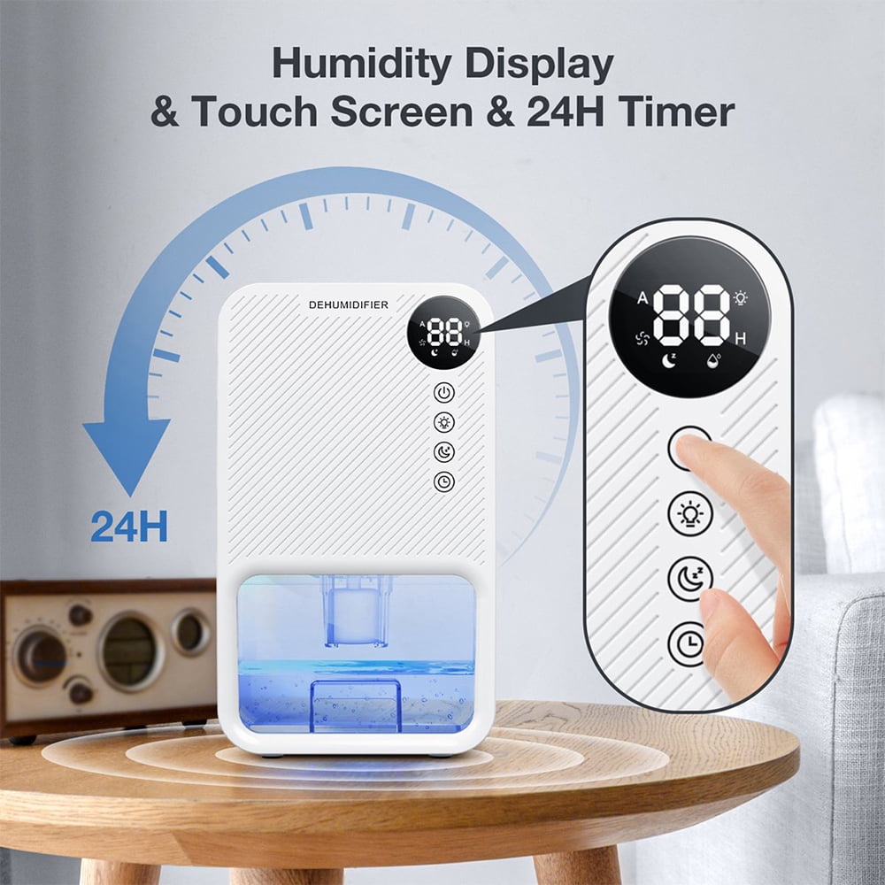 Electric Dehumidifier 37OZ Portable Air Dehumidifiers with 24 Hour Timing 7 Colors LED Light 300ML/D Ultra Quiet Dehumidifier for Small Rooms Bedroom
