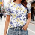 thumbnail image 3 of JTZGDY Blouses for Women Dressy Casual Summer Boho Floral/Polka Dot/Tie Dye/Plaid Printed Short Sleeve Womens Crewneck Graphic Tshirt Tops with Smocked Cuffs E-Light Blue#01 L, 3 of 7