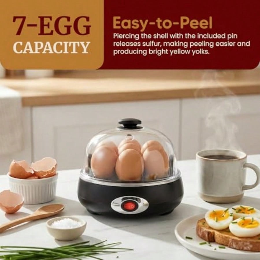 Rapid Egg Cooker 7 Easy-To-Peel Hard Medium Soft Boiled Eggs Poacher Omelet Maker Auto Shut-Off Alarm 16-Recipe Booklet Charcoal Grey