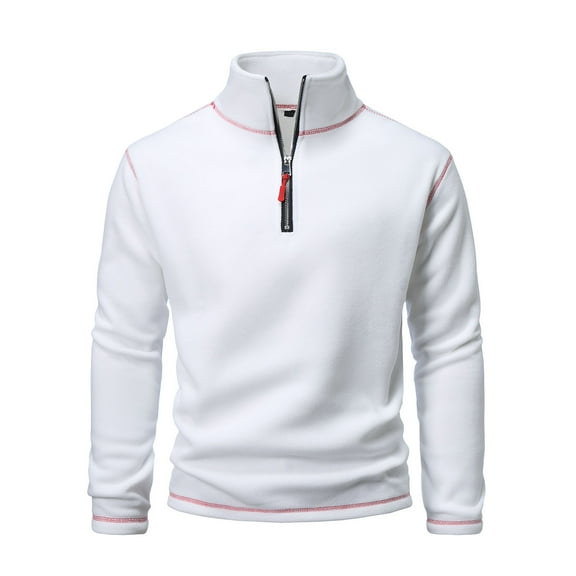 Men's 1/4 Zip Sweatshirts Pocketed Cotton Fleece Plain Pullover Trendy Sweaters Tops for Fall Winter (XL, White 01)