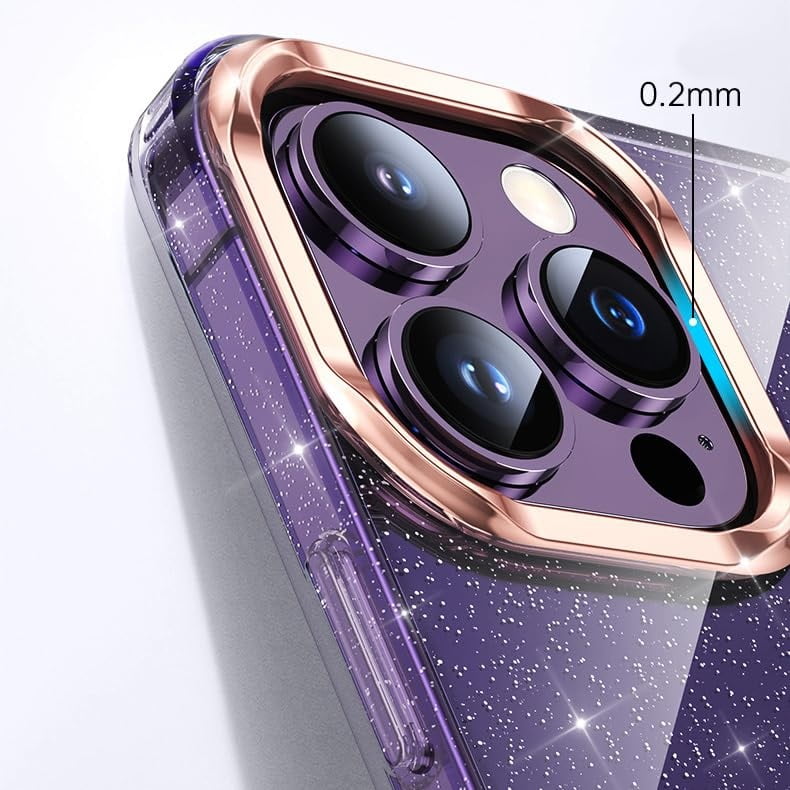 Case for iPhone 15/15 Plus/15 Pro/15 Pro Max, Clear Sparkle Phone Case with Electroplated Lens Protective, Support Wireless Charging Cover