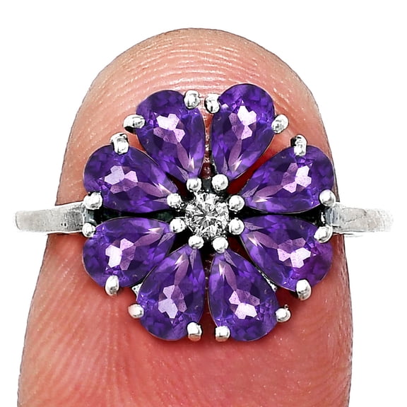 African Amethyst & Moissanite 925 Sterling Silver Ring s.9.5 Jewelry R-1031 AGR1025_A_9.5