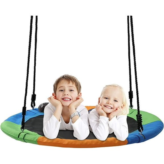 OLIYNEDY Saucer Swing - 900D Oxford Waterproof Tree Swing for Kids and Adults 700lb 40 Inch - with 2 Adjustable PE Ropes and 2 Stainless Steel Carabiners for Outdoor and Indoor Multicolor