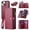 Red, variant on for iPhone 14 PU Leather Detachable Magnetic Wallet Case, Zipper Pocket Card Slots Multifunctional Rugged Full Body Protection Wrist Strap Magnetic Buckle for iPhone 14 - Brown