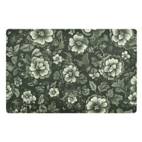 Elegant Dark Green Floral Floor Door Mat Outdoor Indoor for Home Entrance Welcome Mats 32"x20"