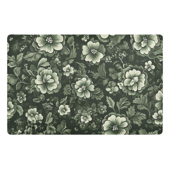 Elegant Dark Green Floral Floor Door Mat Outdoor Indoor for Home Entrance Welcome Mats 32"x20"