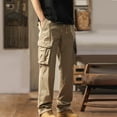 thumbnail image 2 of Qgtaibl Cotton Cargo Pants for Men Drawstring Elastic Waist Straight Leg Athletic Pant Multi-Pockets Hiking Joggers Tactical Pants Khaki (Mens 1X), 2 of 4