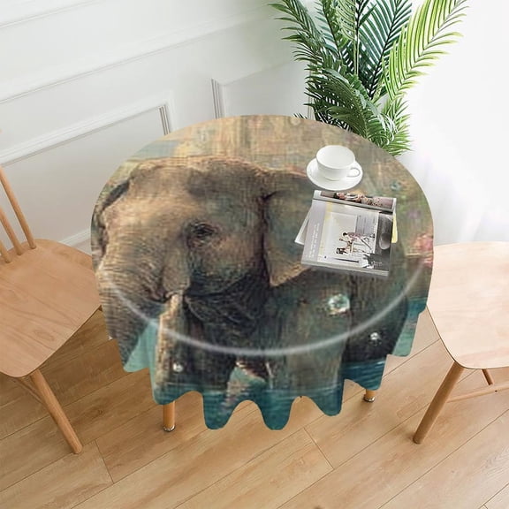 RKSupls 60 Inch Round Tablecloth, Elephant Sunset Water Premium Polyester Straight Edge Wrinkle Resistant Washable Table Cover for Party Home Dining Decor