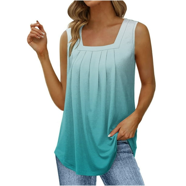 LSLJS Women's Tank Tops Women's Fashion Solid Color Square-neck Comfortable  Loose T-shirt Sleeveless Blouse Casual Tops