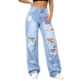 thumbnail image 2 of BOOMNY Womens Baggy Ripped Jeans Wide Leg Distressed Jeans for Women Trendy High Waist Cozy Streetwear Denim Pants with Pocket, 2 of 5