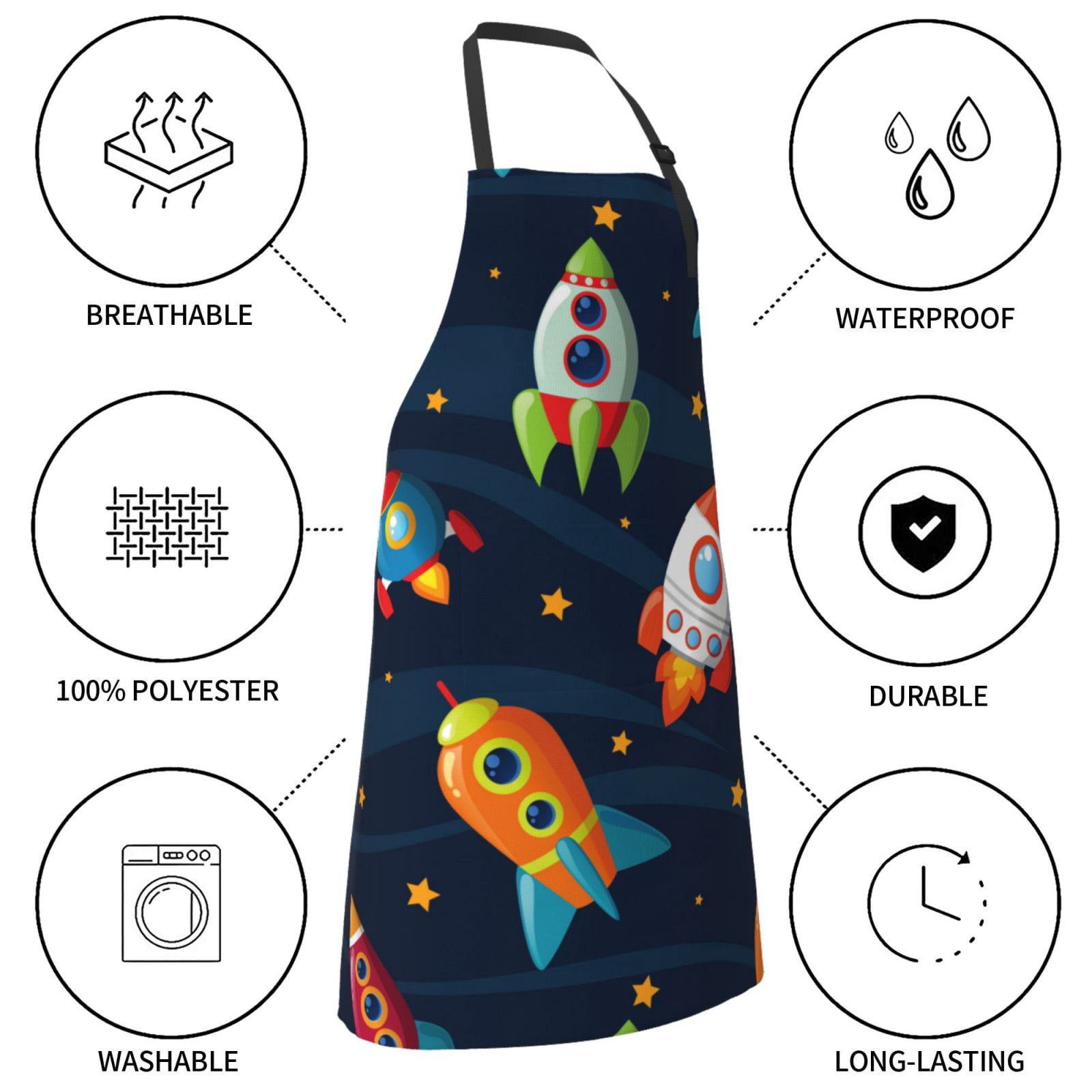 Kdxio Spaceships and Stars Apron with Pockets Adjustable Kitchen Aprons for Men Women Waterproof Aprons for Cooking,Drawing,Crafting, Baking Household Cleaning