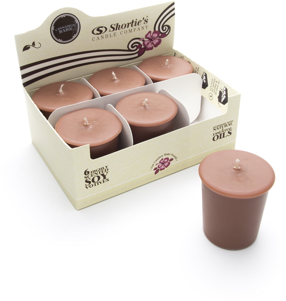 Cinnamon Bark Soy Votive Candles - Scented with Essential & Natural Oils - 6 Brown Natural Votive Candle Refills - Bakery & Food Collection
