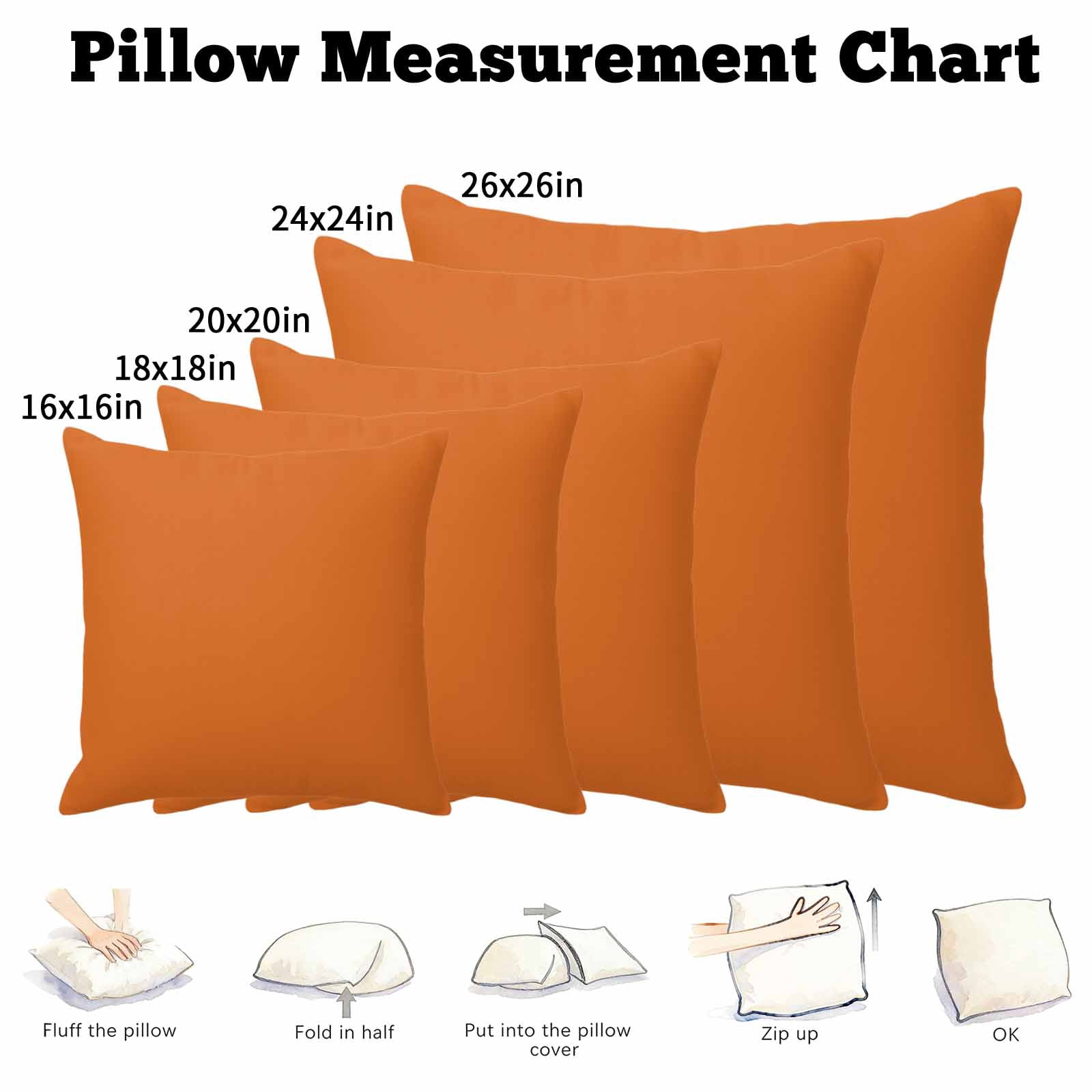 Throw Pillow Covers 24 x 24 Inch, Orange Cotton Linen Pillows Cases, Pure Orange Square Cushion Covers for Couch Sofa Bed
