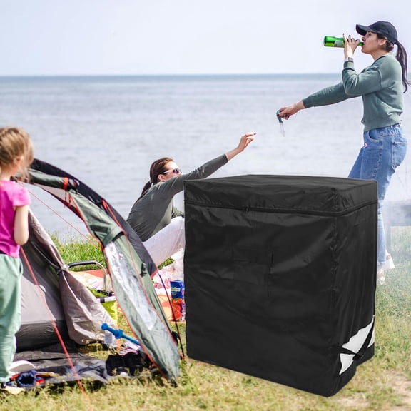 CTIRCHIU Black Outdoor Refrigerator Cover with Adjustable Buckle, Vent Mesh, Dual Zippers, and UV Resistant